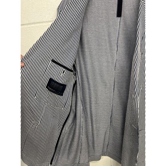 Harris wharf London EU sz54 US 43 denim men 2b seersucker strip printed blazer - Picture 7 of 10